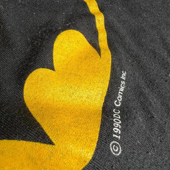 Vintage 1990 DC Comics Batman Long Sleeve Shirt Youth L Black Yellow Logo Belt - Picture 6 of 10